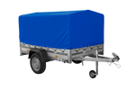 Enkelassige aanhanger met aluminium zijwanden 200x125 Unitrailer Garden 201 KIPP ALU met H-800 frame en blauwe afdekking