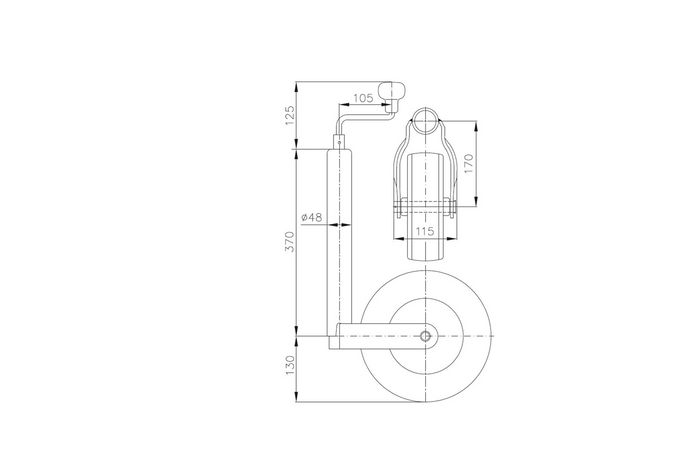 Steunwiel met klem WINTERHOFF ST48-260LB+KLE48 150kg 48mm 500-710mm