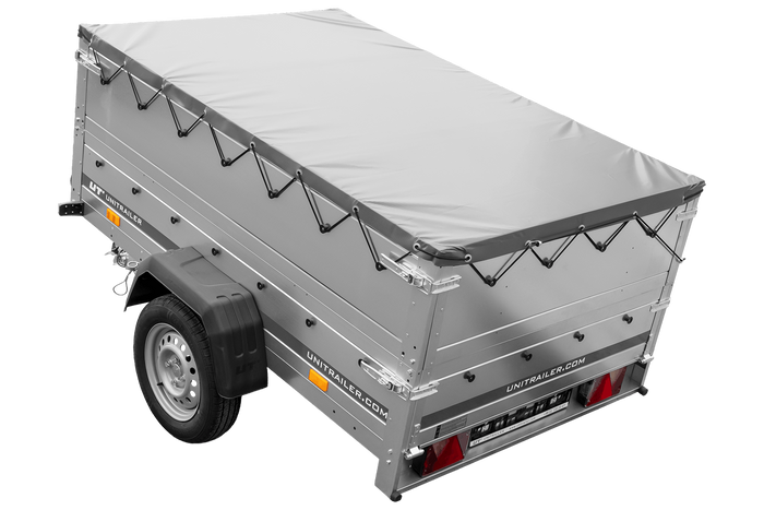 Lichte aanhanger 200x125 UNITRAILER GARDEN 201 KIPP met BIS-zijwanden, H-0 frame en grijs dekzeil