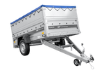 Lichte aanhanger 230x125 UNITRAILER FORCE 230 KIPP met BIS-zijwanden, H-0 frame en blauwe afdekking