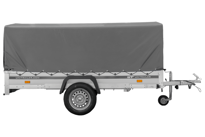 Remorque à un essieu avec côtés en aluminium 264x125 Unitrailer Garden 264 KIPP ALU avec châssis H-800 et bâche grise