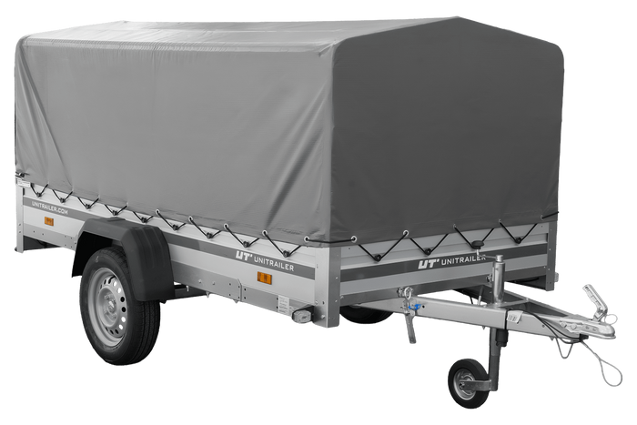 Remorque à un essieu avec côtés en aluminium 264x125 Unitrailer Garden 264 KIPP ALU avec châssis H-800 et bâche grise