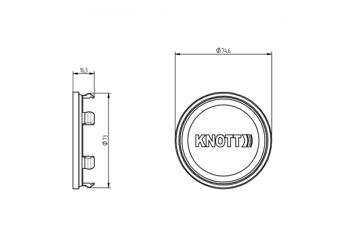 Cache-roulement de moyeu KNOTT 75 mm pour jantes en aluminium