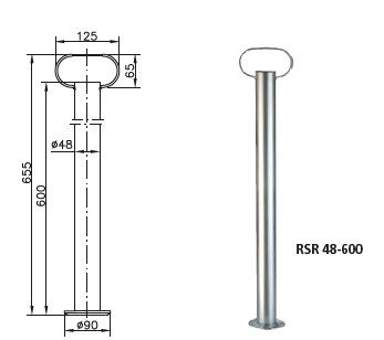 Support fixe avec collier et bride en fonte WINTERHOFF RSR48-600+KLE48-G, 150 kg, 48 mm, 600 mm