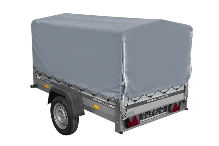 Remorque à un essieu avec côtés en aluminium 200x125 Unitrailer Garden 201 KIPP ALU avec châssis H-800 et bâche grise