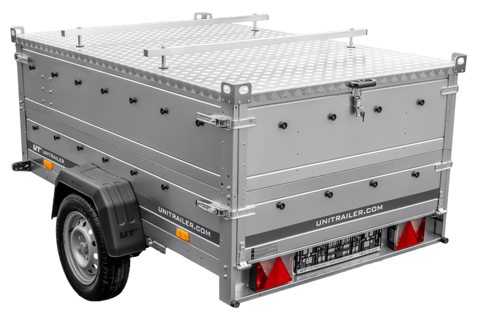 Remorque légère sur ressorts 200x125 UNITRAILER GARDEN 201/R KIPP avec ridelles supplémentaires et capot en aluminium