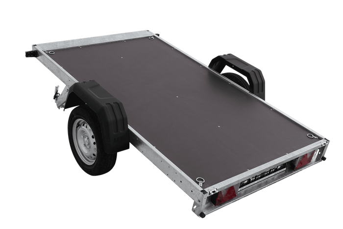 Remorque à un essieu 230x125 UNITRAILER FORCE 230 KIPP avec côtés grillagés, châssis H-0 et bâche bleue