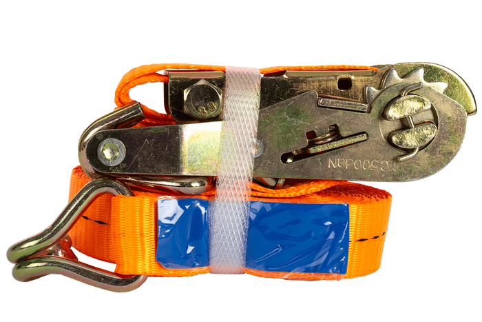 Ensemble de quatre courroies de transport UNITRAIER 6 m/25 mm/1 t orange avec tendeur