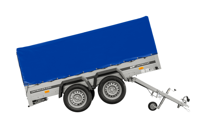 REMORQUE DE JARDIN UNITRAILER 264/2 KIPP AVEC ROUE DE SUPPORT, CHÂSSIS H-800 ET BACHE BLEUE