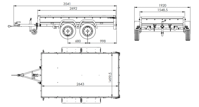 Remorque légère 264x150 UNITRAILER GARDEN 265/2 KIPP avec côtés BIS, châssis H-800 et bâche grise