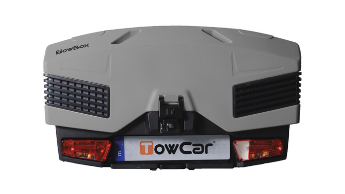 Coffre de rangement Towbox EVO gris classique - coffre à bagages monté sur attelage