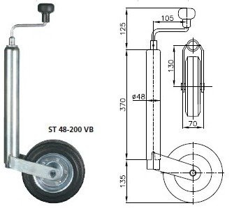 WINTERHOFF ST48-200VB steunwiel 150 kg 48 mm 505-725 mm