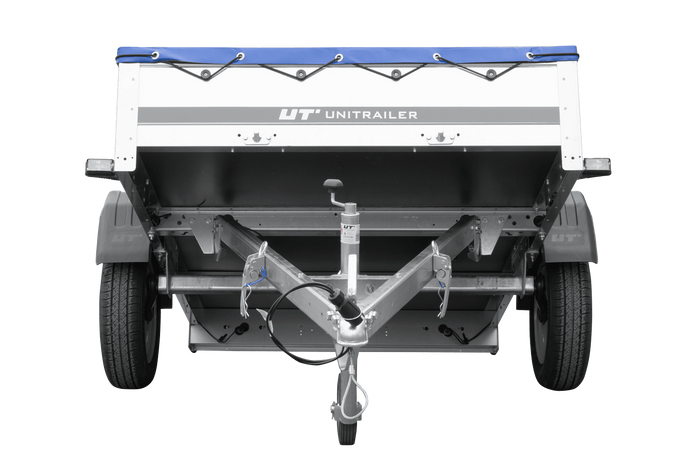 Autoaanhanger 200x125 UNITRAILER GARDEN 201 KIPP met H-0 frame en blauwe hoes