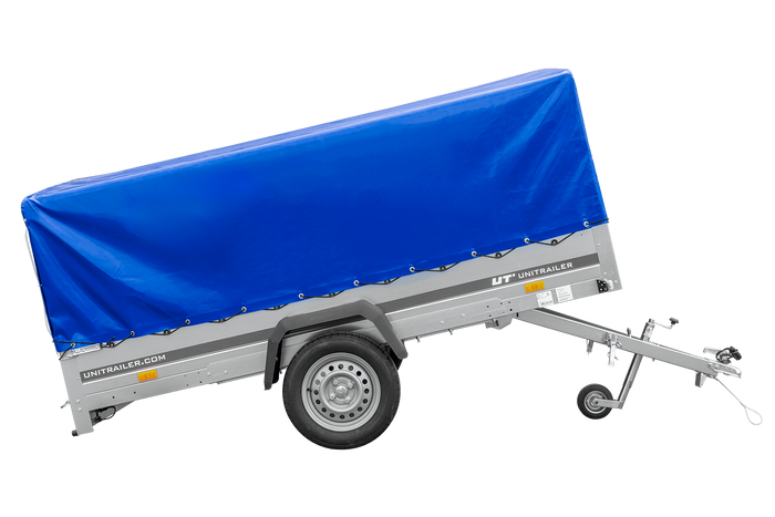 Remorque à un essieu 264x150 UNITRAILER GARDEN 265 KIPP avec arceau H-800 et bâche bleue