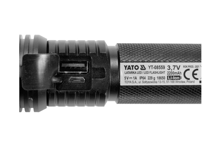 Lampe torche multifonction YATO YT-08559 LED 900 lm, batterie externe, ouvre-bouteille, marteau de secours