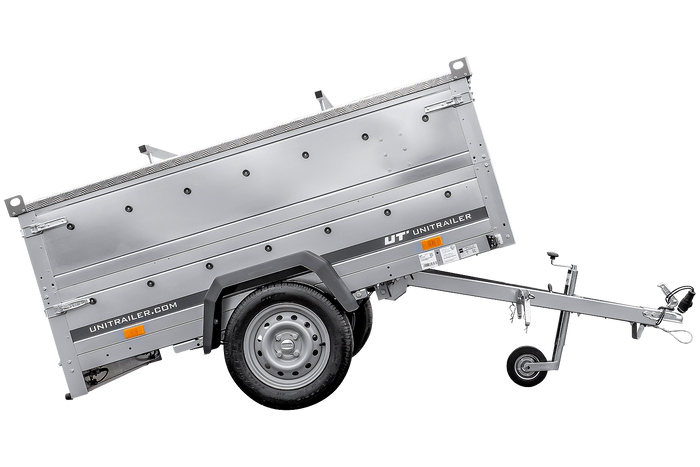 Remorque à un essieu sur ressorts 230x125 UNITRAILER GARDEN 230/R KIPP avec ridelles supplémentaires et capot en aluminium