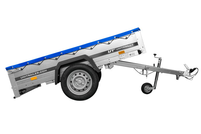 Remorque sur ressorts 200x125 UNITRAILER GARDEN 201/R KIPP avec châssis H-0 et bâche bleue