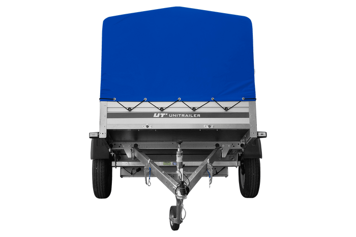 Remorque à un essieu avec côtés en aluminium 200x125 Unitrailer Garden 201 KIPP ALU avec châssis H-800 et bâche bleue