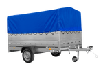Remorque à un essieu sur ressorts UNITRAILER GARDEN 265/R KIPP 264x150 avec ridelles BIS, châssis H-800 et bâche bleue