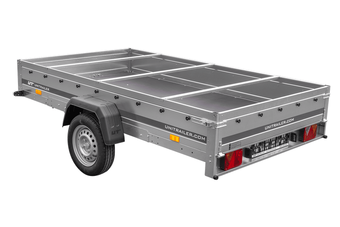 Enkelassige aanhanger op veren 264x150 UNITRAILER GARDEN 265/R KIPP met H-0 frame en blauwe afdekking