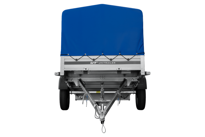 Remorque à un essieu avec côtés en aluminium 264x125 Unitrailer Garden 264 KIPP ALU avec châssis H-800 et bâche bleue