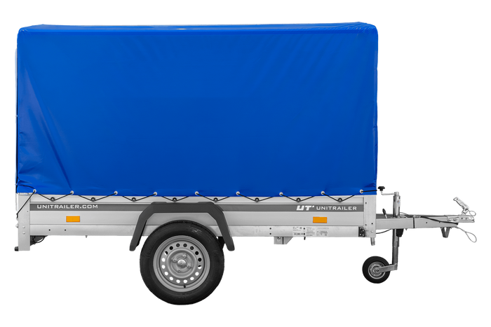 Remorque porte-voitures à côtés en aluminium 230x125 Unitrailer Garden 230 KIPP ALU avec châssis H1100 et bâche bleue