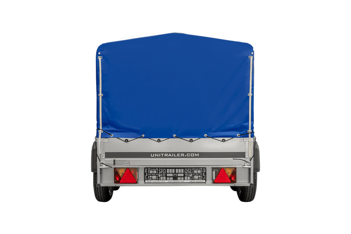 REMORQUE DE JARDIN UNITRAILER 264/2 KIPP AVEC ROUE DE SUPPORT, CHÂSSIS H-800 ET BACHE BLEUE