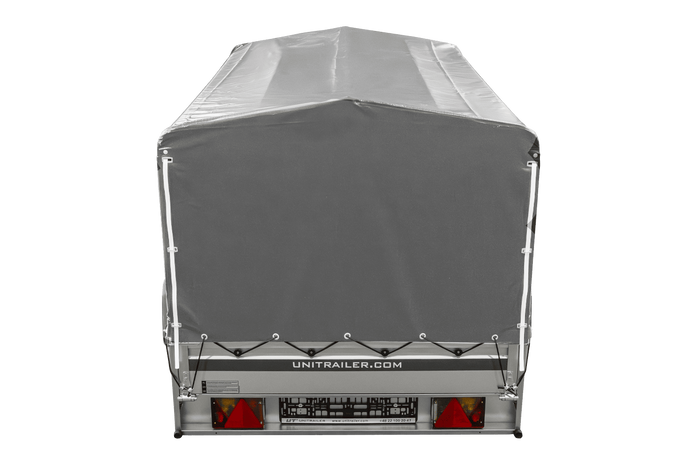 Remorque à un essieu avec côtés en aluminium 230x125 Unitrailer Garden 230 KIPP ALU avec châssis H-800 et bâche grise