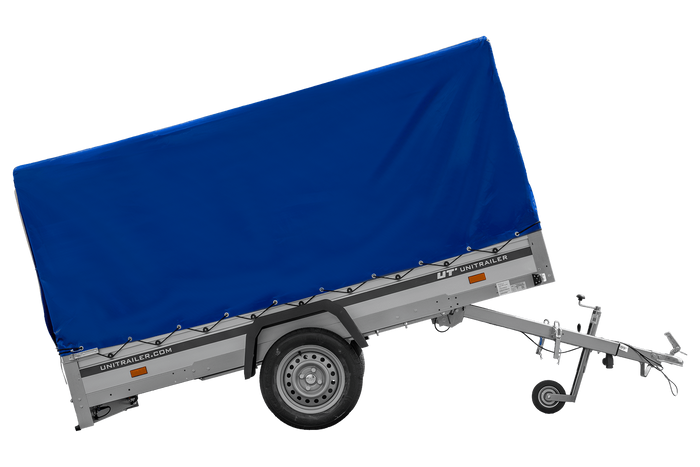Remorque porte-voitures à côtés en aluminium 264x125 Unitrailer Garden 264 KIPP ALU avec châssis H-1100 et bâche bleue