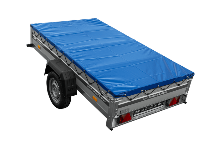 Remorque à un essieu avec côtés en aluminium 230x125 Unitrailer Garden 230 KIPP ALU avec châssis H-0 et bâche bleue